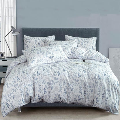 King Size Floral Comforter Set 3 Pieces Soft Chic Garden Style Blue Print Lightweight Botanical Flower Comforter Set for All Seasons 1 Comforter and 2 Pillowcases