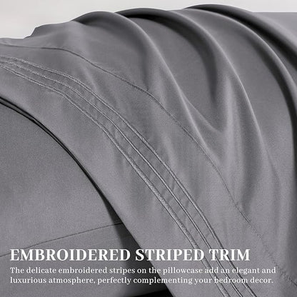 YIYEA Pillow Cases Standard Size Set of 4, Ultra Soft 1800TC Hotel Quality Double Brushed Microfiber Embroidered Pillowcases, Envelope Closure, Fade Resistant (20"x26", Medium Grey)