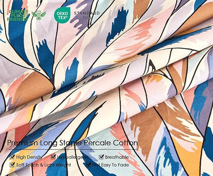 King Size Duvet Cover Set with Button Closure - Multicolor Leaves Botanical Luxury Bedding for a Comfortable Sleeping