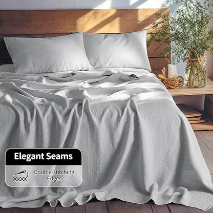 LBRO2M 100% Pure Linen Sheet Set Deep Pocket Up to 16" Bed Sheets Sets, Natural Flax Beddings Soft, Breathable, Comfortable for All Seasons Twin XL Size, Grey