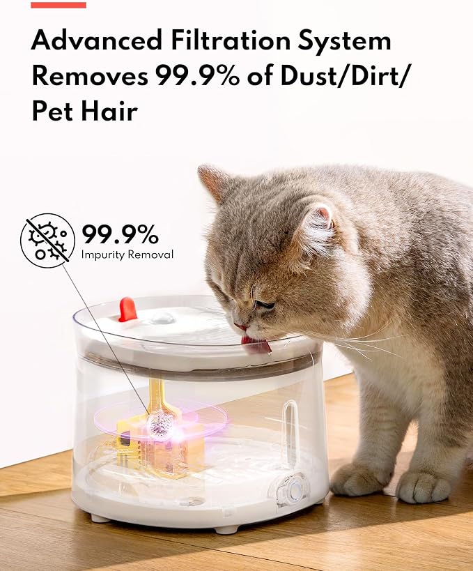 Homerunpet Cat Water Fountain Porcelain-Tray, Ultra Quiet Pet Fountain | Wireless Self-Cleaning Pump, Easy-to-Clean with Smart LED and 4-Stage Filtration for cats and Dogs, 68oz