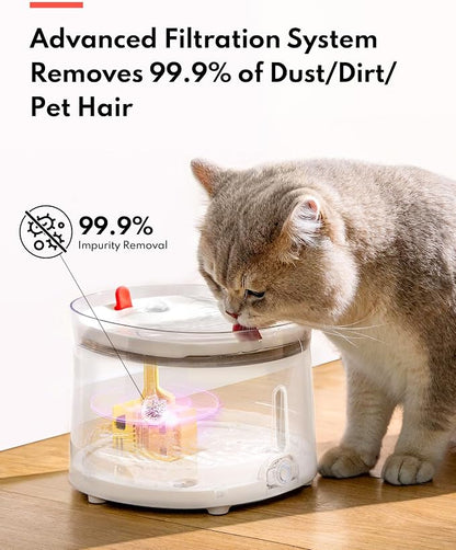 Homerunpet Cat Water Fountain Porcelain-Tray, Ultra Quiet Pet Fountain | Wireless Self-Cleaning Pump, Easy-to-Clean with Smart LED and 4-Stage Filtration for cats and Dogs, 68oz