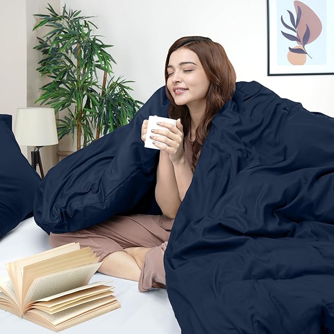 Utopia Bedding Duvet Cover Twin Size - 2 Piece with Zipper Closure - 1 Comforter Cover 68X90 Inches & 1 Pillow Sham 20X26 Inches (Navy) Comforter Not Included