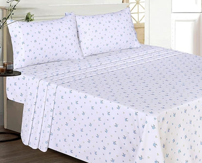 RUVANTI 100% Cotton Sheets – Queen Size Percale Bedding, Cooling & Breathable Floral Design, Durable with a Crisp, Soft & Comfortable Feel, 16" Deep Pocket, 4-Piece Set, Phulkari