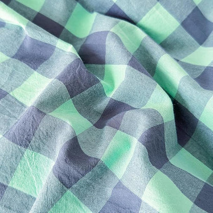 FACE TWO FACE Bedding Duvet Cover Set100% Washed Cotton Duvet Cover Linen Like Textured Breathable Durable Soft Comfy (Full, Blue Green Grid)