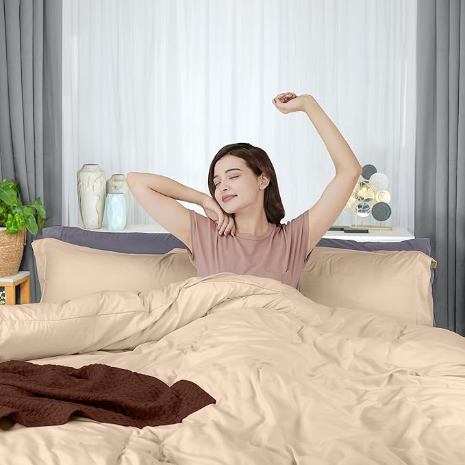 Utopia Bedding Duvet Cover Queen Size - 3 Piece with Zipper Closure - 1 Comforter Cover 90X90 Inches & 2 Pillow Shams 20X26 Inches (Beige) Comforter Not Included