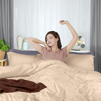 Utopia Bedding Duvet Cover King Size - 3 Piece with Zipper Closure - 1 Comforter Cover 104X90 Inches & 2 Pillow Shams 20X36 Inches (Beige) Comforter Not Included