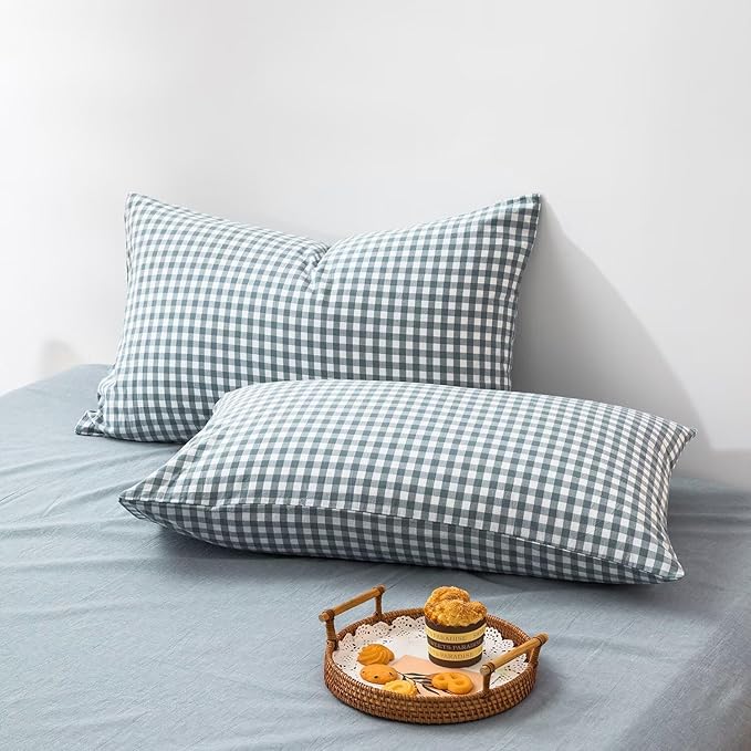 mixinni Blue Gingham Comforter Set Twin XL, Plaid Comforter Set 3 Pieces 1 Blue Grid Comfoter with 2 Pillow Cases for All Seasons, Soft Fluffy Modern Grid Pattern Printed Bedding-Twin XL Size