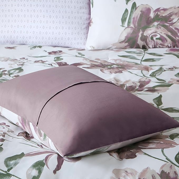 Madison Park Queen Comforter Set with Sheets, Floral Print, Microfiber Comforter for a Queen-Size Bed, Shabby Chic Bed in a Bag Set Diamond Printed Sheet, Alice, Queen Mauve 7 Piece