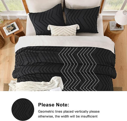 Litanika Black California King Comforter Set, 3 Pieces Cal King Oversized Chevron Tufted Solid Bedding Comforter Sets, Fluffy Bed Set (104x96In Comforter & 2 Pillowcases)