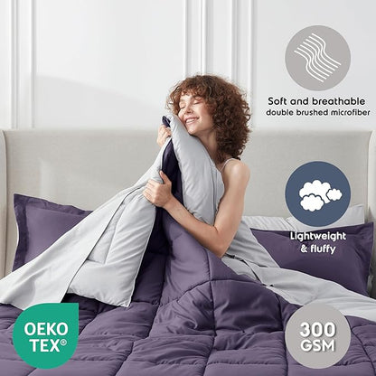 Nestl 7 Piece King Comforter Set – Purple Reversible Bed in a Bag – Complete King Size Bedding Set with Sheets, Pillowcases and Shams