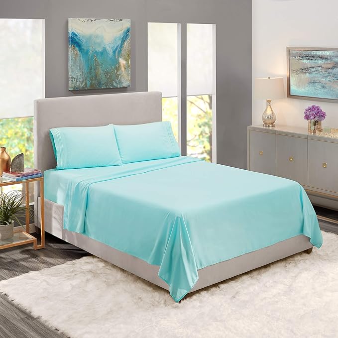 Nestl Full XL Sheet Set - Luxury 1800 Ultra-Soft Microfiber Full Extra Long Bed Sheets - Double Brushed - Deep Pockets - Easy Fit - 4 Piece Set - Bedding Sheets & Pillowcases (Full XL, Light Blue)