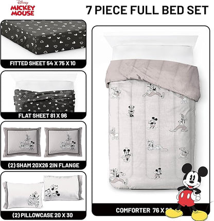 Jay Franco Kids Comforter Set Includes Sheets and Pillow Covers - Soft and Cozy Bed Set for Stylish Room Decor, Official Licensed Bedding, Beige - Mickey and Friends, 7 Piece Full