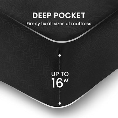 SLEEP ZONE Luxury Embossed Sheets Set Full Size, Black Honeycomb Pattern Sheet & Pillowcase Sets 4 Piece - Super Soft, Wrinkle Free, Fade Resistant, Deep Pocket 16" (Black, Full)