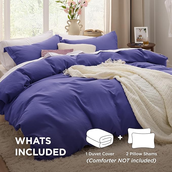 Bedsure Skipper Blue Duvet Cover Full Size - 3 Pieces Prewashed Extra Soft Cotton-Like Polyester Bedding Set, Includes 1 Duvet Cover 80x90 Inches with Zipper Closure & 2 Pillow Shams, No Comforter