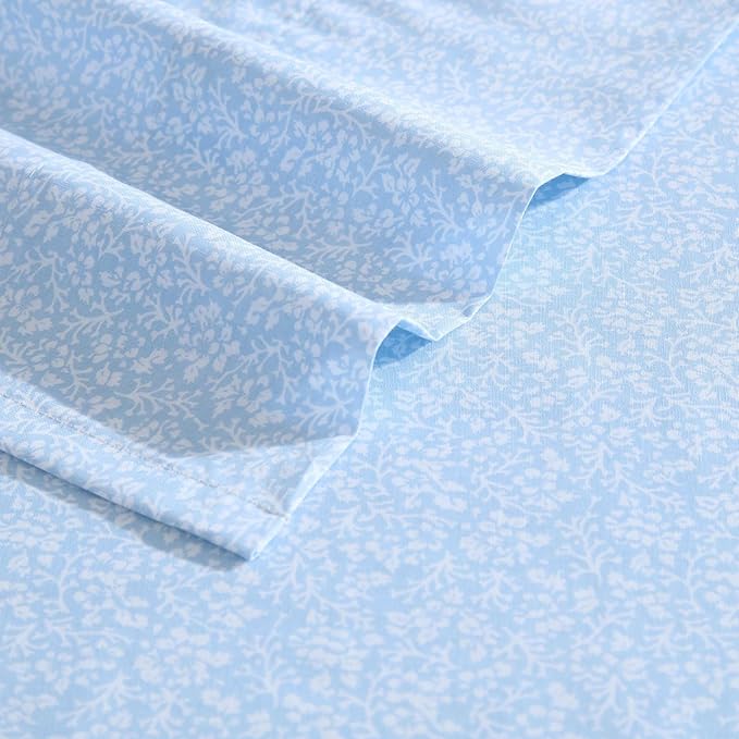 Laura Ashley - Full Sheet Set, Crisp & Cool Cotton Percale Bedding with Deep Pockets, Lightweight for Year Round Comfort, Bed Sheets with Matching Pillowcases (Maeve Blue)