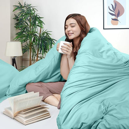 Utopia Bedding Duvet Cover Queen Size - 3 Piece with Zipper Closure - 1 Comforter Cover 90X90 Inches & 2 Pillow Shams 20X26 Inches (Spa Blue) Comforter Not Included