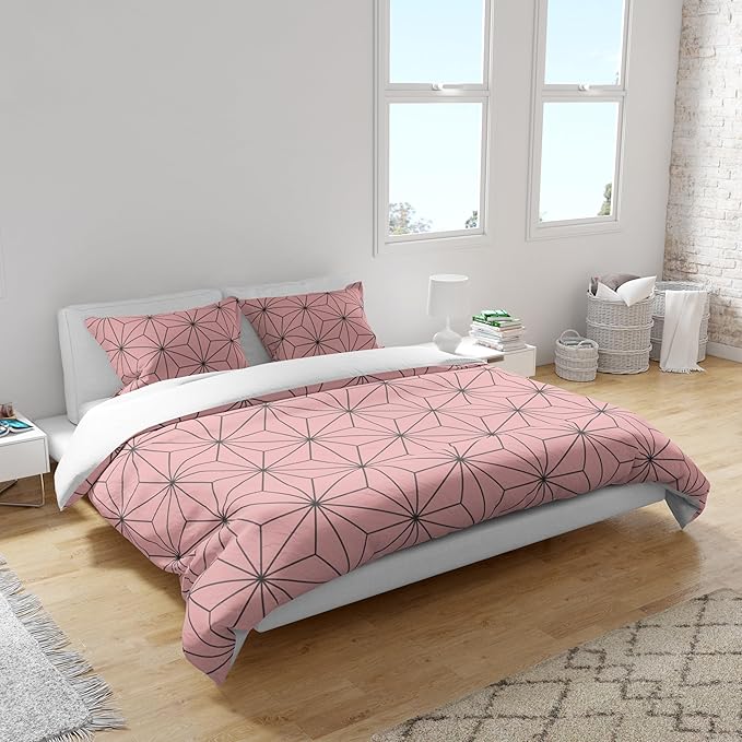 INFLAG Anime Bedding Set - Soft Brushed Microfiber 68x90 Inches Duvet Cover Set, 3 Piece, 1 Duvet Cover with Zipper Closure and 2 Pillow Shams (Twin,Pink)