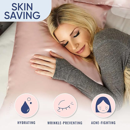 Blissy Silk Pillowcase - 100% Pure Mulberry Silk - 22 Momme 6A High-Grade Fibers - Silk Pillow Cover for Hair & Skin - Regular, Queen & King (Pink, King)