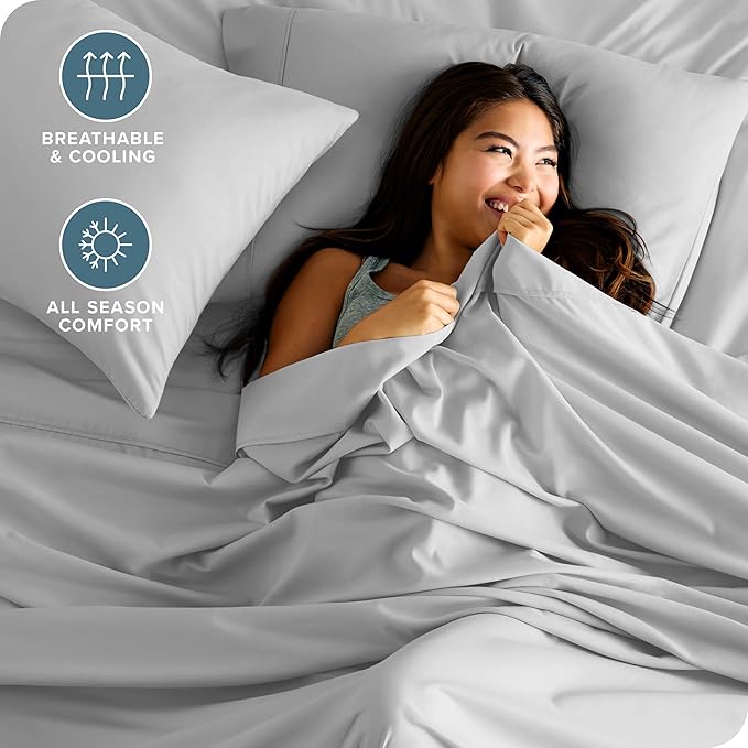 Bare Home Split King Sheet Set - 1800 Ultra-Soft Microfiber Bed Sheets - Double Brushed - Deep Pockets - Easy Fit - 5 Piece Set - Bedding Sheets & Pillowcases (Split King, Cloud Grey)