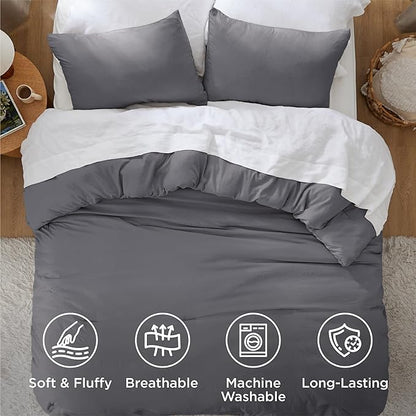 Bedsure California King Comforter Set, Dark Grey Soft Prewashed Bedding for All Seasons, 3 Pieces GentleSoft™ Bed Set, 1 Lightweight Comforter (104"x96") and 2 Pillowcases (20"x36")