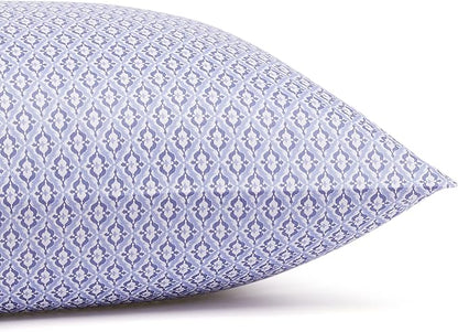 Amazon Basics Lightweight Super Soft Easy Care Wrinkle-Free Breathable Brushed Microfiber 3-Piece Bed Sheet Set with 14-Inch Deep Pockets, Twin, Blue Damask, Printed