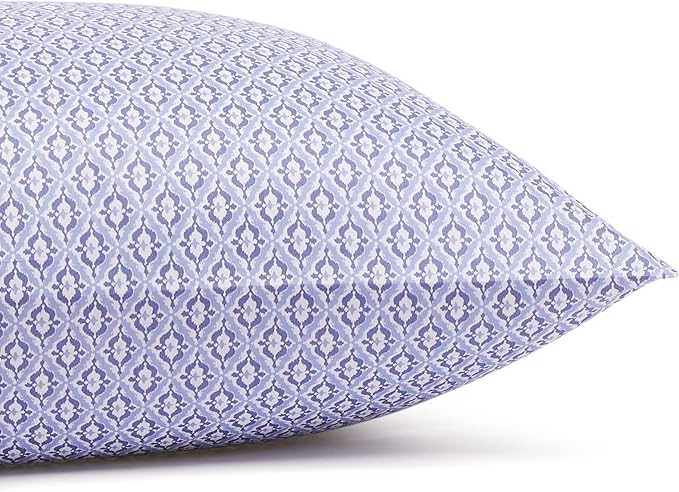Amazon Basics Breathable Lightweight Super Soft Brushed Microfiber 4-Piece Bed Sheet Set, Wrinkle Resistant With 14" Deep Pockets, Queen, Blue Damask, Printed