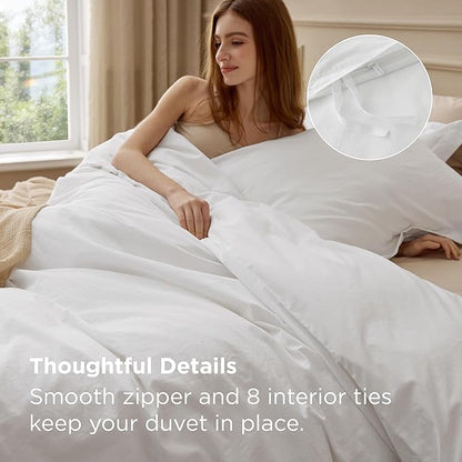 Bedsure 100% Washed Cotton Duvet Cover Twin Size - Natural White Minimalist Bedding Set Linen Like - PureWoven Plain Simple & Soft Comforter Cover for All Seasons (Natural White, Twin, 68"x90")