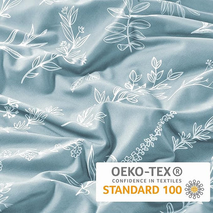 MUXHOMO Duvet Cover Full Size, Reversible Floral Mineral Blue Duvet Cover Set with Zipper Closure, 3 Pieces Botanical Patterns Soft Microfiber Bedding Set with 4 Ties (80"x90", 2 Pillow Cases)
