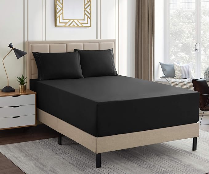 1500 Supreme Collection Extra Deep Pocket Sheets Set - Luxury Soft Bed Sheets, Wrinkle Free, Bedding, Over 40 Colors, 21 inch Extra Deep Pocket, California King, Black