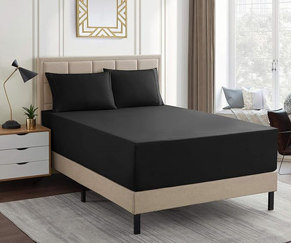 1500 Supreme Collection Extra Deep Pocket Sheets Set - Luxury Soft Bed Sheets, Wrinkle Free, Bedding, Over 40 Colors, 21 inch Extra Deep Pocket, Queen, Black