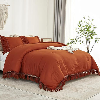 Andency Comforter Full Size Set Burnt Orange, Boho Terracotta Lightweight Vintage Soft Bedding Comforter Sets, 3 Pieces Rust Bed Set (79x90In Comforter & 2 Pillowcases)