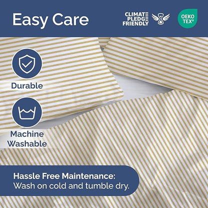 Duvet Cover Twin/Twin XL Size Set - Extra Soft Twin/Twin XL Duvet Cover 68" x 90" with 1 Pillow Sham - Hotel Luxury, Fade Free w/ Zipper Closures & Ties - Comfy, Cozy and Breathable (Beige Stripes)