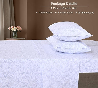 ZOYER 100% Cotton Sheets – Queen Size Percale Bedding, Cooling & Breathable, Durable with a Crisp, Soft & Comfortable Feel, 16" Deep Pocket, 4-Piece Set, Blue Autumn
