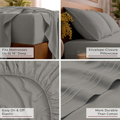 Mellanni Full Sheets Set - 4 PC Iconic Collection Bedding - Hotel Luxury, Extra Soft, Cooling Bed Sheets - Wrinkle, Fade, Stain Resistant (Full, Taupe)