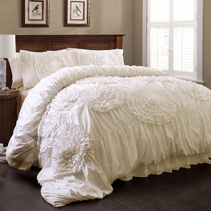 Lush Decor 3 Piece Serena Comforter Set, King, Ivory
