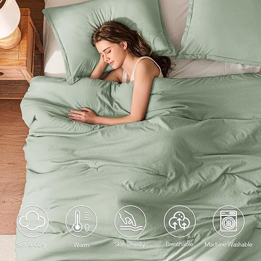Queen Comforter Sets SageGreen,3PCS Soft Lightweight Breathable Bedding Comforter Sets for All Season, Queen Size(90''×90'' Comforter & 2 Pillowcases)