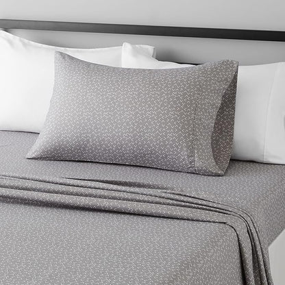 Amazon Basics Lightweight Breathable Brushed Microfiber Wrinkle Resistant 3-Piece Bed Sheet Set with 14-Inch Deep Pockets, Twin, Gray Arrows, Printed