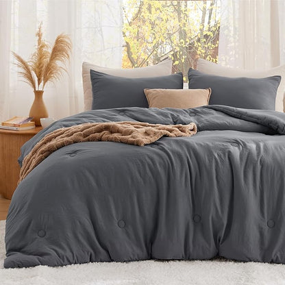 Bedsure Twin Comforter Set Dark Grey, Soft Prewashed Twin Size Bedding, Quilted Comforter with Circle Design, Down Alternative Comforter for All Seasons, 2 Pieces Bed Set with 1 Pillow Sham