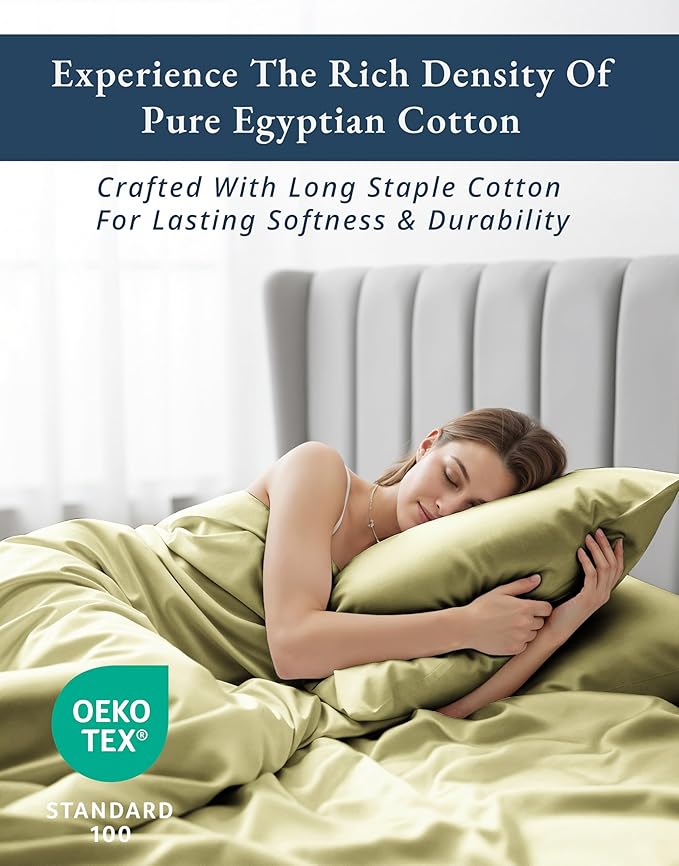 LANE LINEN 100% Egyptian Cotton Sheets, Sustainably Produced Eco Friendly Luxury Hotel Like Thick Sábanas Full, 15 inch Reinforced French Seam Full Size Bed Sheet - Sea Foam