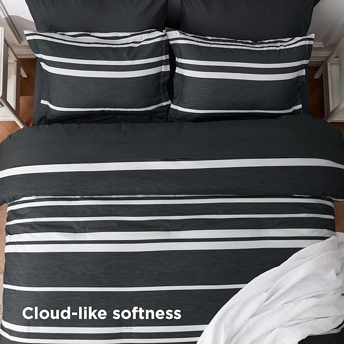 Bedsure King Comforter Set 7 Pieces, Black Striped Bedding Set for All Seasons, Reversible, Cationic Dyeing Bed in a Bag with Comforter, Sheets, Pillowcases & Shams