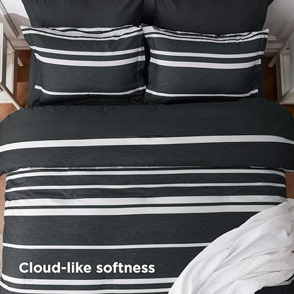 Bedsure King Comforter Set 7 Pieces, Black Striped Bedding Set for All Seasons, Reversible, Cationic Dyeing Bed in a Bag with Comforter, Sheets, Pillowcases & Shams