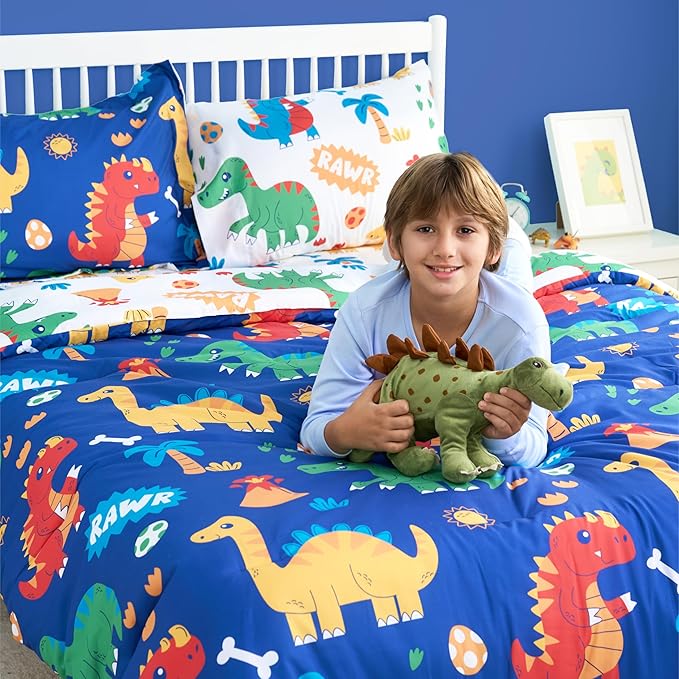 Joiedomi Kid Twin Comforter Set 5 Piece Cute Dinosaur Bedding Set for Boys Girls Super Soft Microfiber Bed in a Bag with Comforter Sheets Pillowcase Sham