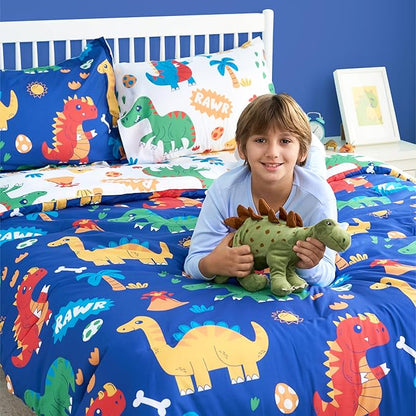 Joiedomi Kid Twin Comforter Set 5 Piece Cute Dinosaur Bedding Set for Boys Girls Super Soft Microfiber Bed in a Bag with Comforter Sheets Pillowcase Sham