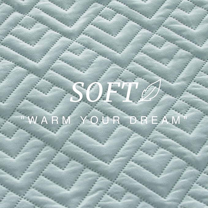EXQ Home Quilt Set Full/Queen Size Coral Blue 3 Piece,Lightweight Soft Coverlet Modern Style Squares Pattern Bedspread Set for All Season(1 Quilt,2 Pillow Shams)