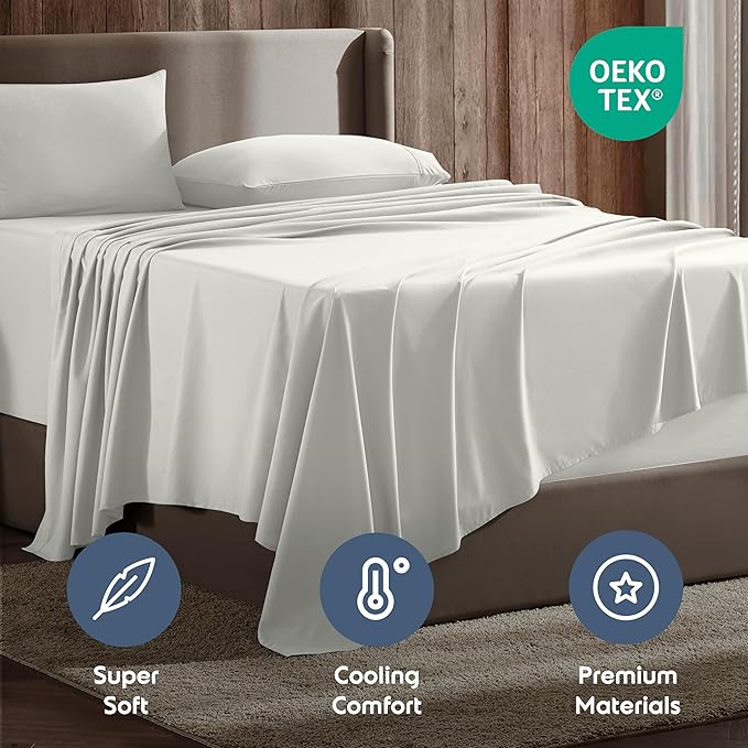 Nestl Queen Sheet Set - Luxury 1800 Ultra-Soft Microfiber Bed Sheets - Double Brushed - Deep Pockets - Easy Fit - 4 Piece Set - Bedding Sheets & Pillowcases (Queen, Off White)
