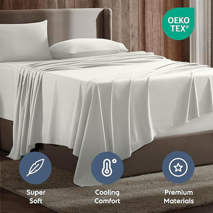 Nestl California King Sheet Set - 1800 Ultra-Soft Microfiber Cal King Bed Sheets - Double Brushed - Deep Pockets - Easy Fit - 4 Piece Set - Bed Sheets (California King, Off White)
