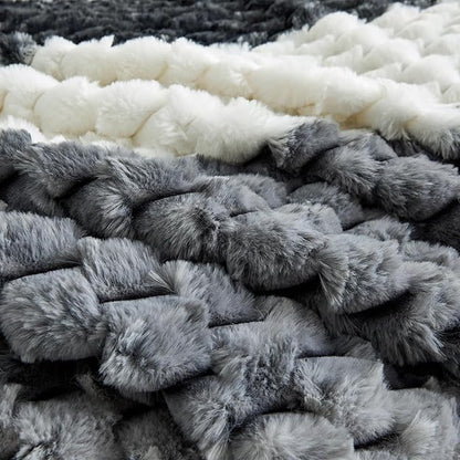 Petrichor Fluffy King Comforter Set - Black and White Striped Faux Fur Blanket for King Bed, Ultra-Soft Warm Bedding for Winter & Fall, Cozy 3 Piece Bed Set (1 Comforter & 2 Pillowcases)