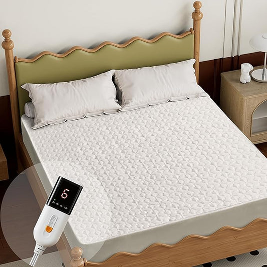 Gotcozy Heated Mattress Pad Twin XL Size - Electric Mattress Pad Fit up to 15‘’ with 6 Heat Setting & 10 Hour Auto Off ETL Certified Machine Washable(White)