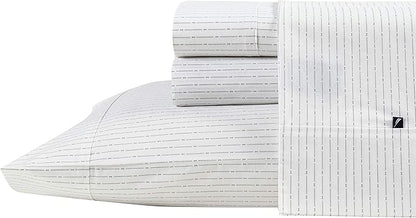 Nautica - Twin Sheets, Cotton Percale Bedding Set, Fully Elasticized, Ideal Dorm Essentials (Buoy Line Grey, Twin)